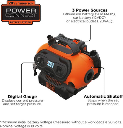 BLACK+DECKER 20V MAX* Inflator, Portable Air Compressor, 3 Modes