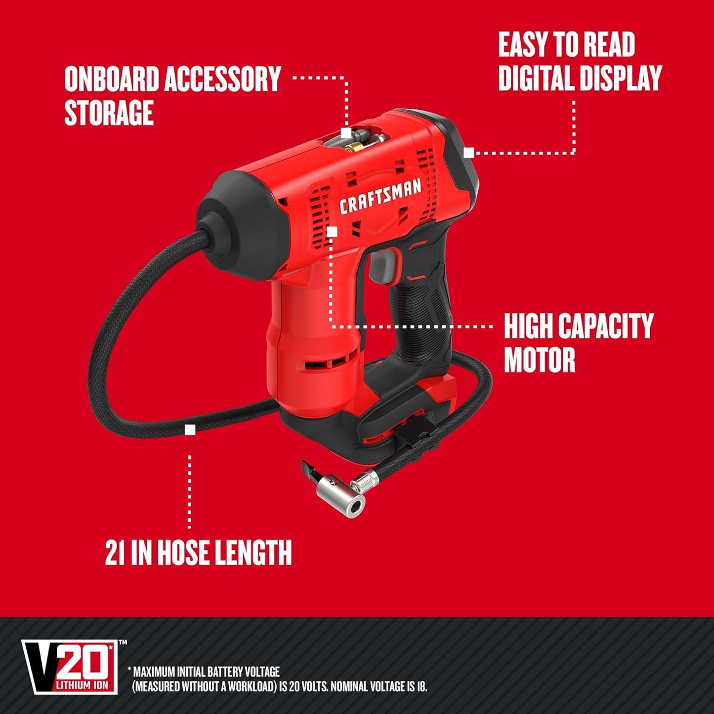 CRAFTSMAN V20 Cordless Inflator for Tires and Balls,PSI of 150(CMCE521B