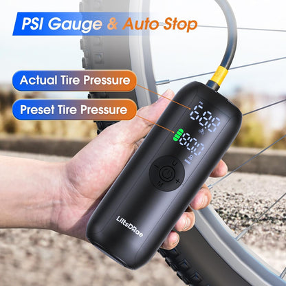 Bicycle Pump, Tire Inflator Air Compressor for Car, Max 150PSI/10.3