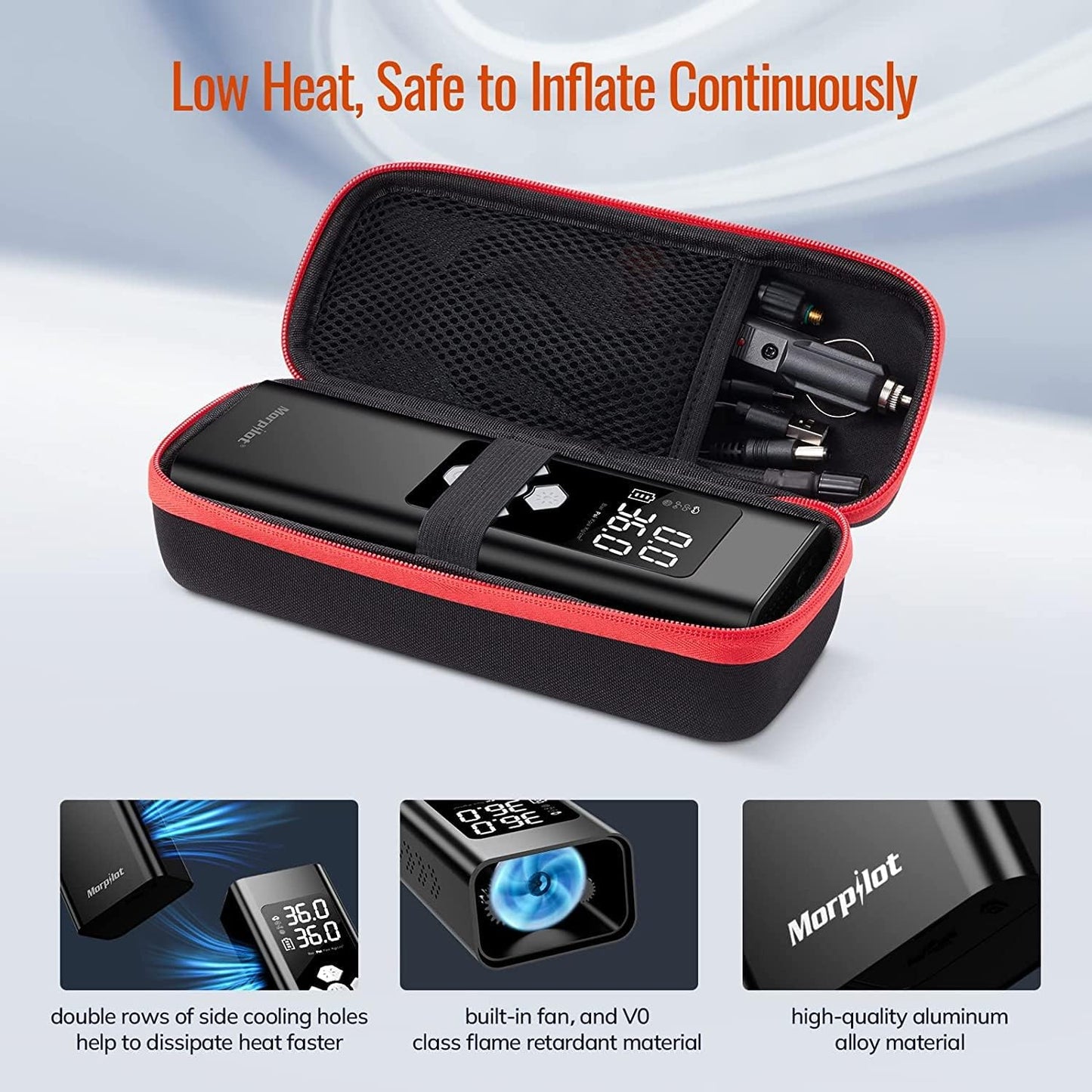 Tire Inflator Air Compressor, 2X Faster Inflation 9000mAh Battery &12V