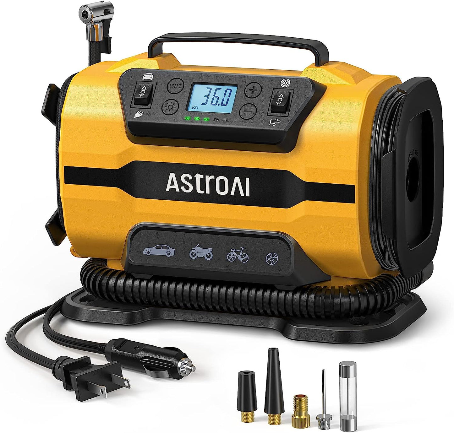 AstroAI Tire Inflator Portable Air Compressor Pump 150PSI 12V DC/110V