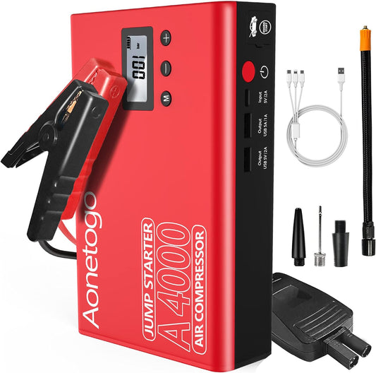 Jump Starter with Air Compressor, 2800A Peak 20000Mah Battery Booster