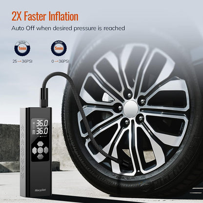 Tire Inflator Air Compressor, 2X Faster Inflation 9000mAh Battery &12V