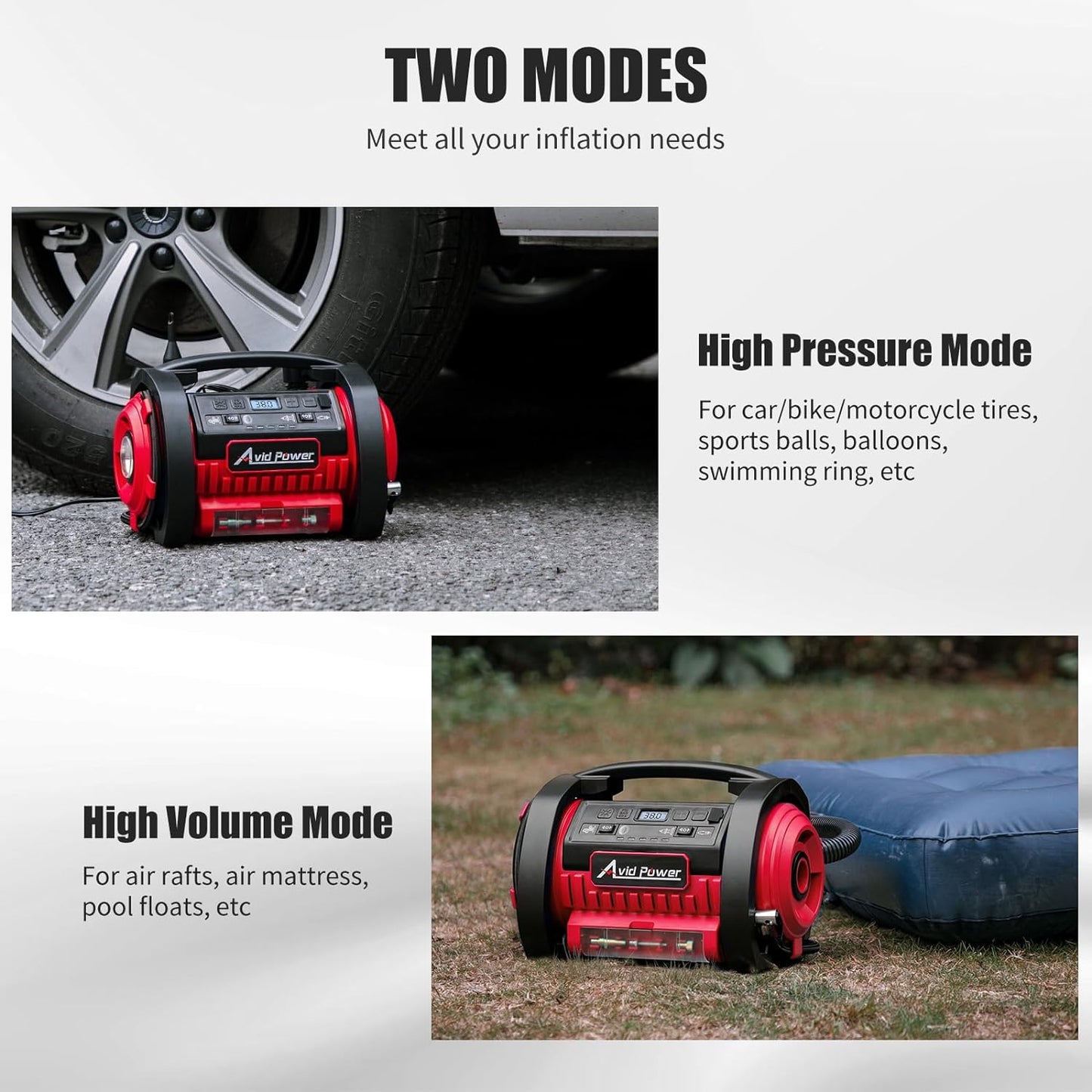 AVID POWER Tire Inflator Portable Air Compressor 12VDC/120V AC