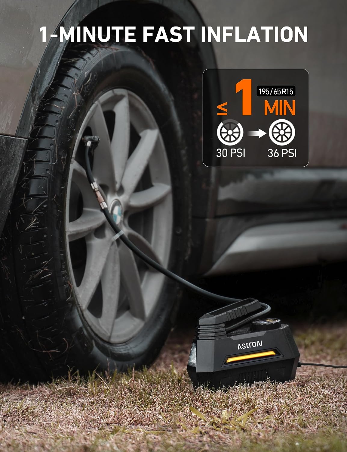 Astro AI Tire Inflator Air Compressor Air Pump for Car Tires, 12V, 100PSI