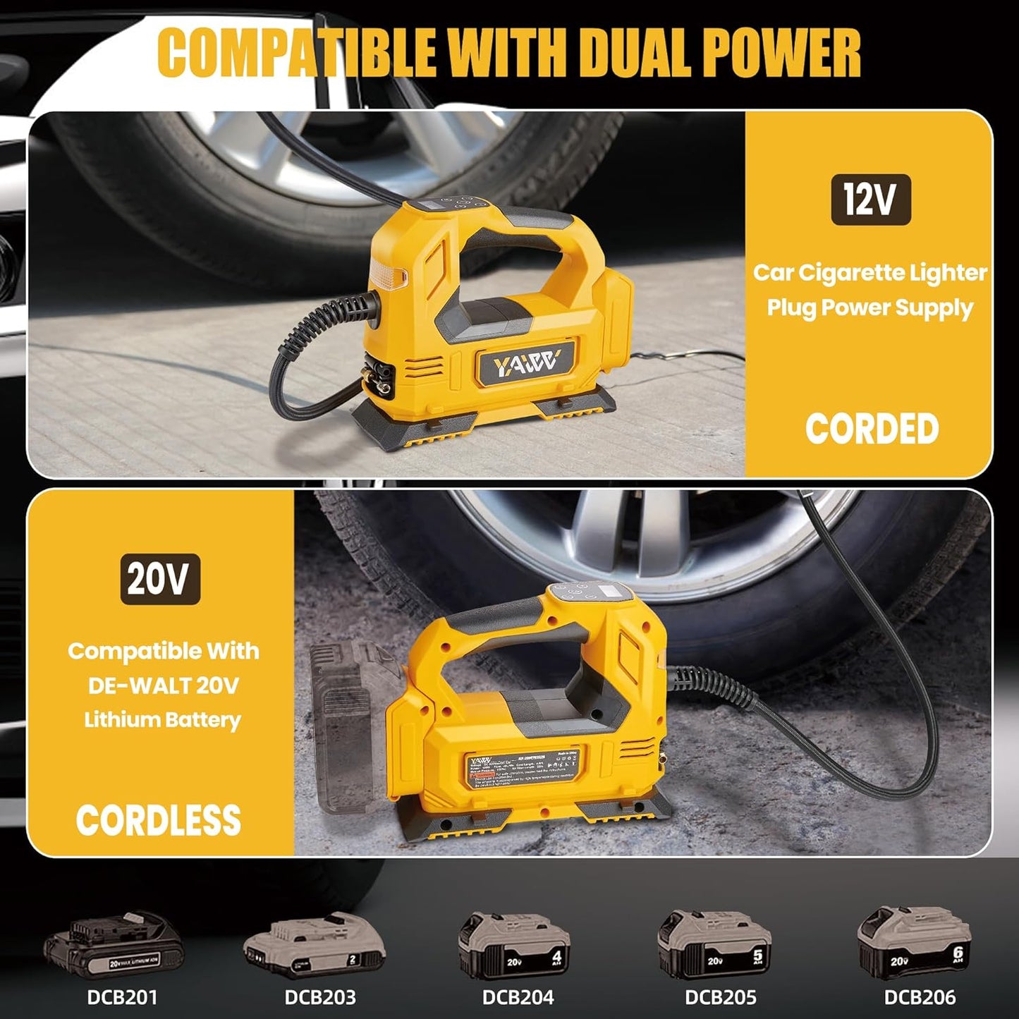 Cordless Tire Inflator Air Compressor for Dewalt 20V Max Battery, 160